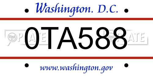 0TA588 District Of Columbia License Plate