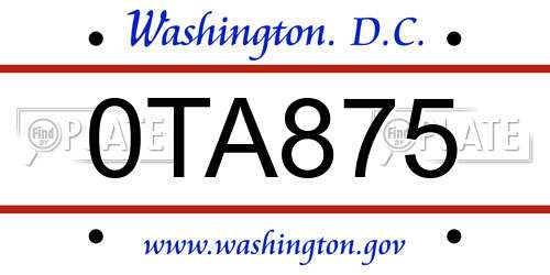 0TA875 District Of Columbia License Plate