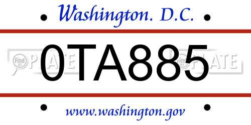 0TA885 District Of Columbia License Plate