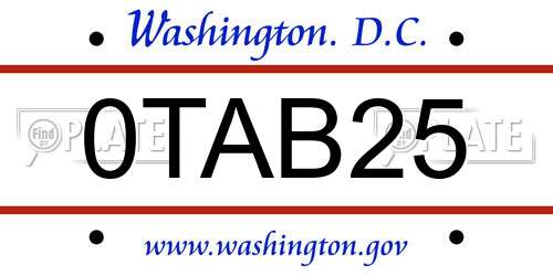 0TAB25 District Of Columbia License Plate
