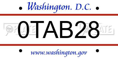 0TAB28 District Of Columbia License Plate