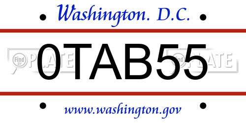 0TAB55 District Of Columbia License Plate