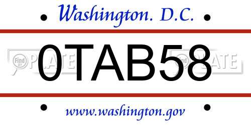 0TAB58 District Of Columbia License Plate