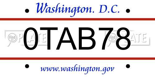 0TAB78 District Of Columbia License Plate