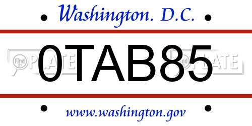 0TAB85 District Of Columbia License Plate