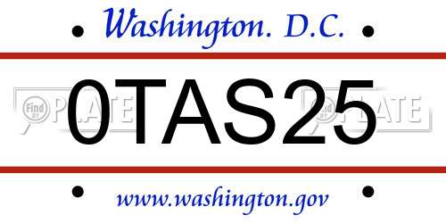 0TAS25 District Of Columbia License Plate
