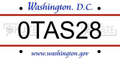 0TAS28 District Of Columbia License Plate