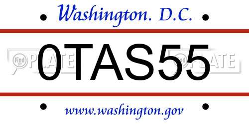 0TAS55 District Of Columbia License Plate