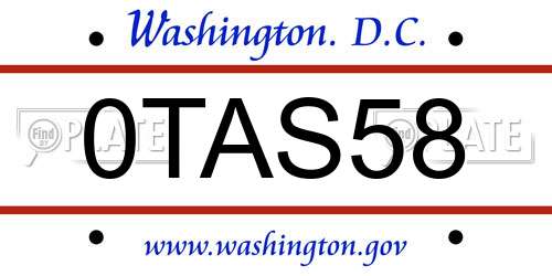 0TAS58 District Of Columbia License Plate