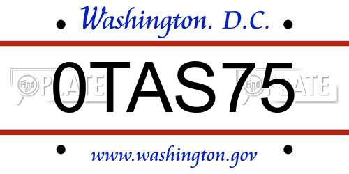 0TAS75 District Of Columbia License Plate