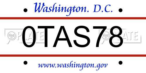 0TAS78 District Of Columbia License Plate