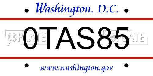 0TAS85 District Of Columbia License Plate