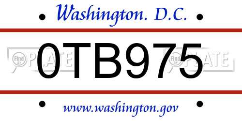 0TB975 District Of Columbia License Plate