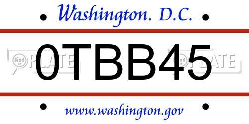0TBB45 District Of Columbia License Plate