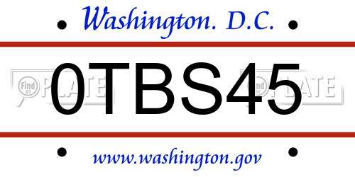 0TBS45 District Of Columbia License Plate