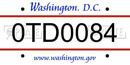0TD0084 District Of Columbia License Plate