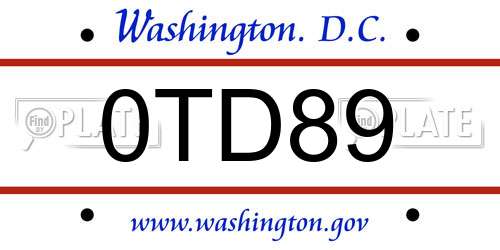 0TD89 District Of Columbia License Plate