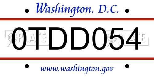 0TDD054 District Of Columbia License Plate