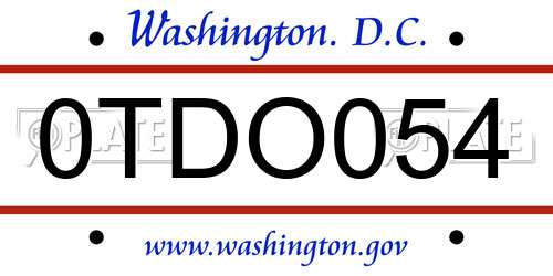 0TDO054 District Of Columbia License Plate