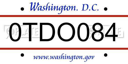 0TDO084 District Of Columbia License Plate