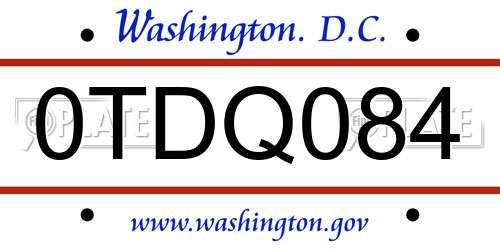 0TDQ084 District Of Columbia License Plate