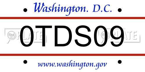 0TDS09 District Of Columbia License Plate