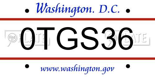 0TGS36 District Of Columbia License Plate
