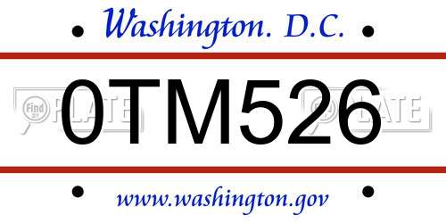 0TM526 District Of Columbia License Plate