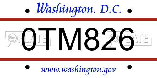 0TM826 District Of Columbia License Plate