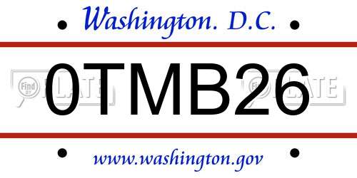 0TMB26 District Of Columbia License Plate