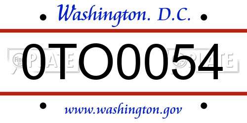 0TO0054 District Of Columbia License Plate
