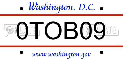 0TOB09 District Of Columbia License Plate