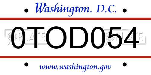 0TOD054 District Of Columbia License Plate