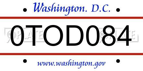 0TOD084 District Of Columbia License Plate