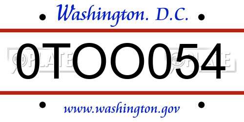 0TOO054 District Of Columbia License Plate