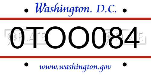 0TOO084 District Of Columbia License Plate