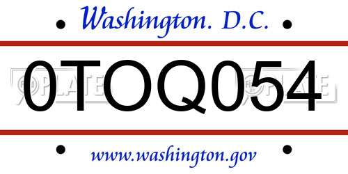 0TOQ054 District Of Columbia License Plate