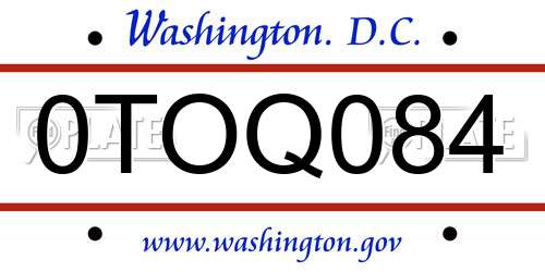 0TOQ084 District Of Columbia License Plate
