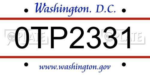 0TP2331 District Of Columbia License Plate