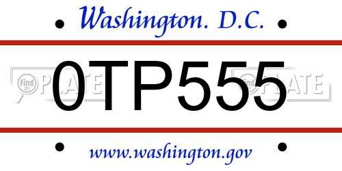0TP555 District Of Columbia License Plate