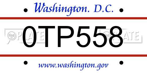 0TP558 District Of Columbia License Plate