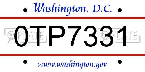 0TP7331 District Of Columbia License Plate