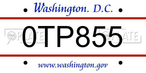 0TP855 District Of Columbia License Plate