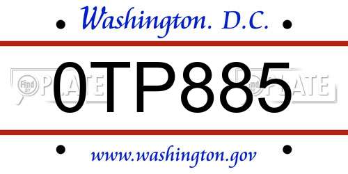 0TP885 District Of Columbia License Plate