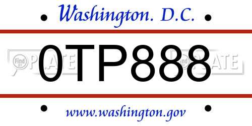 0TP888 District Of Columbia License Plate