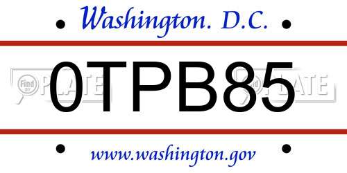 0TPB85 District Of Columbia License Plate