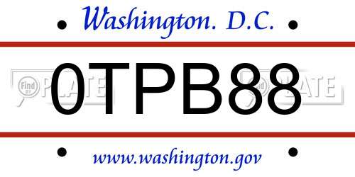 0TPB88 District Of Columbia License Plate