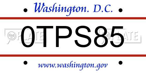 0TPS85 District Of Columbia License Plate