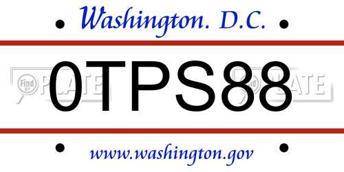 0TPS88 District Of Columbia License Plate