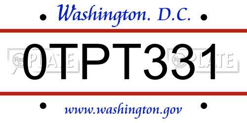 0TPT331 District Of Columbia License Plate